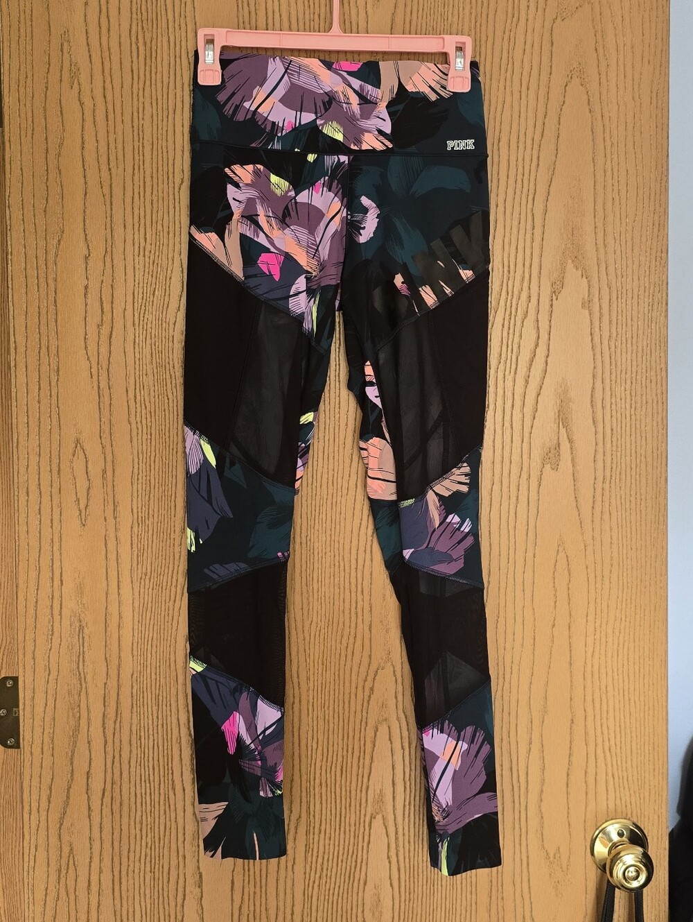 PINK Victoria's Secret Floral Mesh-Panel Leggings - Black/Pink